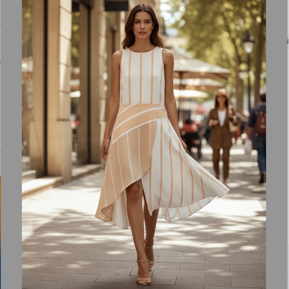 Finders Keepers White Light Apricot Swing Midi Dress Asymmetric Hem Spring M